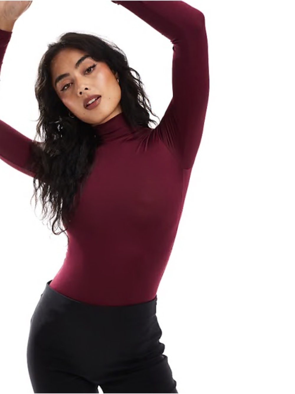 Express Body Contour Classic Long-Sleeve Mockneck Top - Burgundy